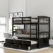 Modern Pine Wood Twin over Twin Bunk Bed with Ladder, Trundle Bed and Whelled Drawers