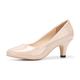 Phorecys Women's Kitten Heels Round Toe Dress Court Shoes Comfort Pumps Patent Beige US 8.5-UK 6