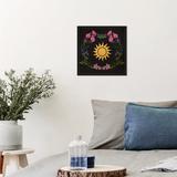 Dakota Fields Sun & Flowers, Sun & Flowers Modern Black Canvas Wall Art Print For Living Room Wood in Brown | 13 H x 13 W x 1.75 D in | Wayfair