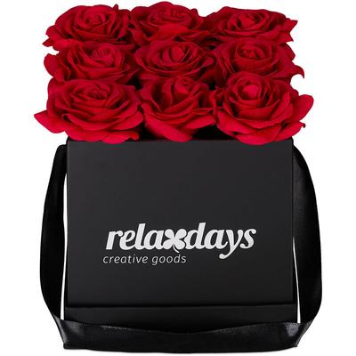 Rosenbox eckig, 9 Rosen, stabile Flowerbox schwarz, lange haltbar, Geschenkidee, dekorative