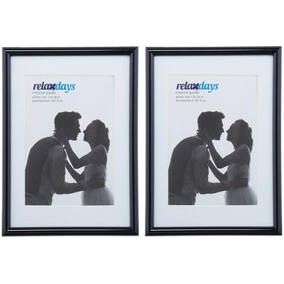 Relaxdays - Bilderrahmen 2er Set, 13x18 cm, Passepartout 9x13 cm, Glasscheibe, Fotorahmen zum Image