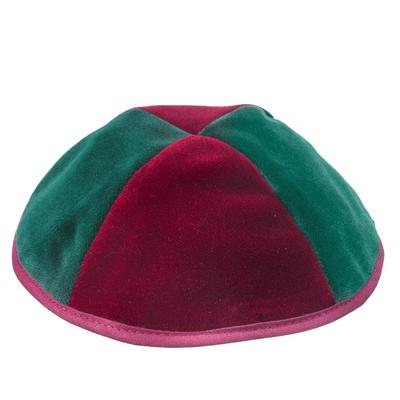 4 Part Red & Green Yarmulke With Rim