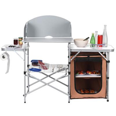 Costway Foldable Outdoor BBQ Portable Grilling Table With Windscreen Bag