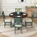 5-Piece Round Dining Table and 4 Fabric Chairs with Special-shaped Table Legs and Storage Shelf