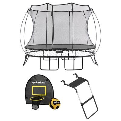 Springfree Outdoor 8 x 11 Ft Trampoline, Enclosure, Hoop Game, and Step Ladder - 7.40