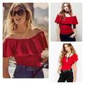 Free People Tops | Free People Off The Shoulder Tula Ruffled Top | Color: Red | Size: M