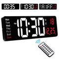 Sukeen 16" Large Digital Wall Clock with Remote Control, Wall Clock with Count Up & Down/10-Level Dimming/Dual Alarm/Day/Date/TEMP, Non Ticking Wall Clock for Living Room, Gym, Farmhouse, Office-Red