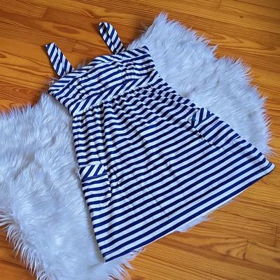 American Eagle Outfitters Dresses | American Eagle Extra Small Blue And White Sleeveless Apron Style Pocket Dress | Color: Blue/White | Size: Xs