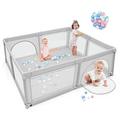 Maxmass Large Baby Playpen, Kids Activity Center Play Yard with 50 PCS Ocean Balls, Infant Play Pen Fence for Indoor & Outdoor (207 x 187 x 69cm, Grey)