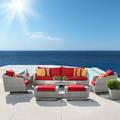 Wade Logan® Castelli Rattan Sofa Seating Group w/ Cushions Synthetic Wicker/All - Weather Wicker/Wicker/Rattan in Gray | Outdoor Furniture | Wayfair