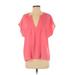 New York & Company Short Sleeve Blouse: Pink Tops - Women's Size Small