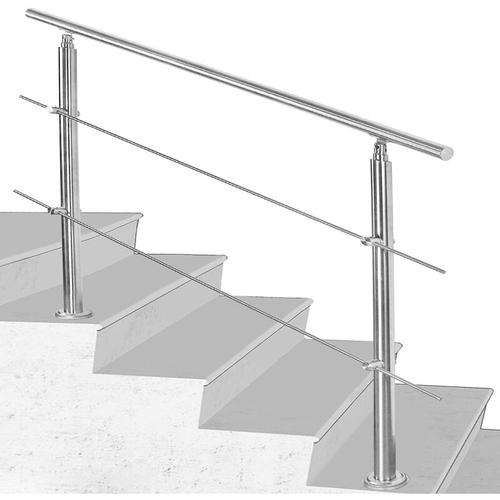 Handlauf Aluminium, Treppengeländer innen & außen, 120 cm, ø 42mm, mit 2 Querstreben für den