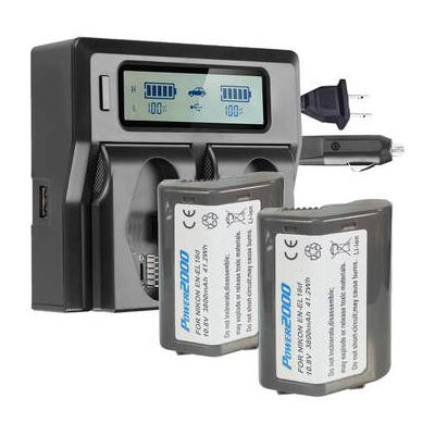 Power2000 2 x Nikon EN-EL18d Type Batteries & Dual Bay LCD Charger ACD8002BC