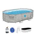 Bestway Power Steel Swim Vista Series Pool Komplett-Set, oval, mit Sandfilteranlage, Sicherheitsleiter und Abdeckplane 488 x 305 x 107 cm