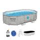 Bestway Power Steel Swim Vista Series Pool Komplett-Set, oval, mit Sandfilteranlage, Sicherheitsleiter und Abdeckplane 488 x 305 x 107 cm