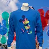 Disney Shirts | Disney Parks Blue Multi Color Rainbow Mickey Graphic T-Shirt Spellout Sleeve Xl | Color: Blue | Size: Xl