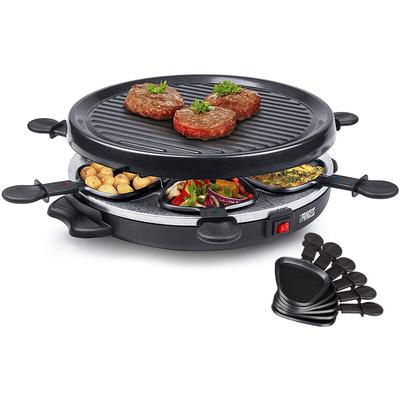 RACLETTE Partygrill mit Grillplatte für 6 Personen Tischgrill rund, 800 Watt