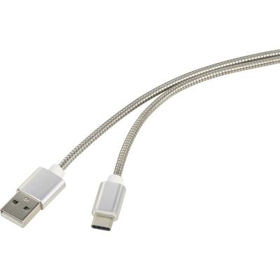 Renkforce USB-Kabel USB 2.0 USB-A Stecker, USB-C® Stecker 1.00 m Silber Kabelmantel aus rostfreiem S