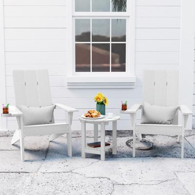 WINSOON 3-Piece All Weather HIPS Outdoor Cup Holder Adirondack Chairs and Table Set