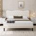 Three Posts™ Lofgren Tufted Upholstered Platform Bed w/ Adjustable Headboard Velvet, Wood in White | 44.3 H x 57.9 W x 80 D in | Wayfair