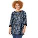 Plus Size Women's Liz&Me® Boatneck Top by Liz&Me in Black Floral Dot (Size 1X)