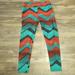 Lularoe Pants & Jumpsuits | Lularoe Leggings Geometric Print Pants Soft Comfy Bottoms Womens Size Tall Curvy | Color: Green/Orange | Size: Tall & Curvy