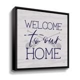 Gracie Oaks Lake Welcome To Our Home Gallery Wrapped Floater-Framed Canvas Canvas, Wood | 14 H x 14 W x 2 D in | Wayfair