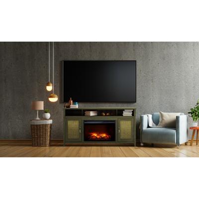 Pleasant Hearth Tahoe 60 in. ITV Stand with Electric Fireplace Grey Finish with Wicker Doors - 60"