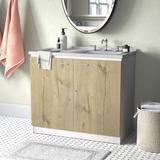 Wade Logan® Anamarie Napoles Utility Sink, Two Shelves, Two-Door Cabinet, Countertop- White/Smoky Oak, For Kitchen Room in White/Brown | Wayfair