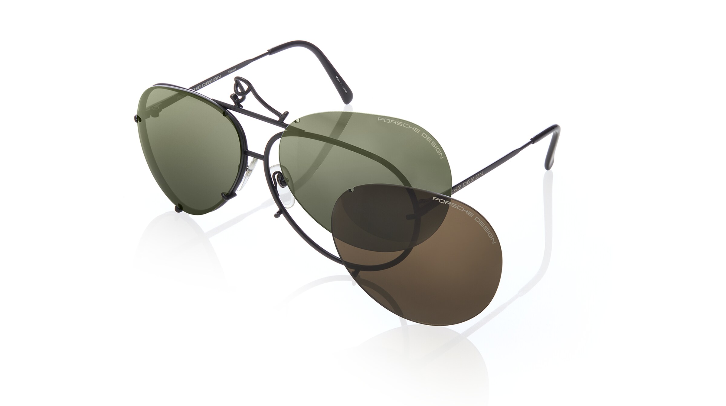 Porsche Design 8478 - mit Wechselgläsern Unisex-Sonnenbrille Vollrand Pilot Metall-Gestell, schwarz