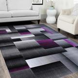 HR Purple Grey Silver Black Abstract Rug Modern Geometric Square Design