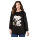 Plus Size Women's Peanuts Long-Sleeve Fleece Sweatshirt Black Mummy Snoopy by Peanuts in Black Mummy Snoopy (Size 3X)