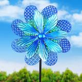 Exhart Stamped Metal Double Pinwheel Kinetic Flower Garden Spinner Stake, 18 by 70 Inches Metal, Size 69.5 H x 18.0 W x 5.0 D in | Wayfair 72772-RS