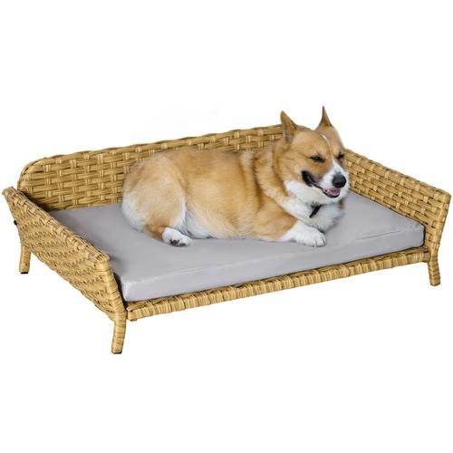 Rattan Hundesofa Hundekorb Hundebett mit Kissen Katzenbett Katzensofa Geflochtenes Haustiersofa für