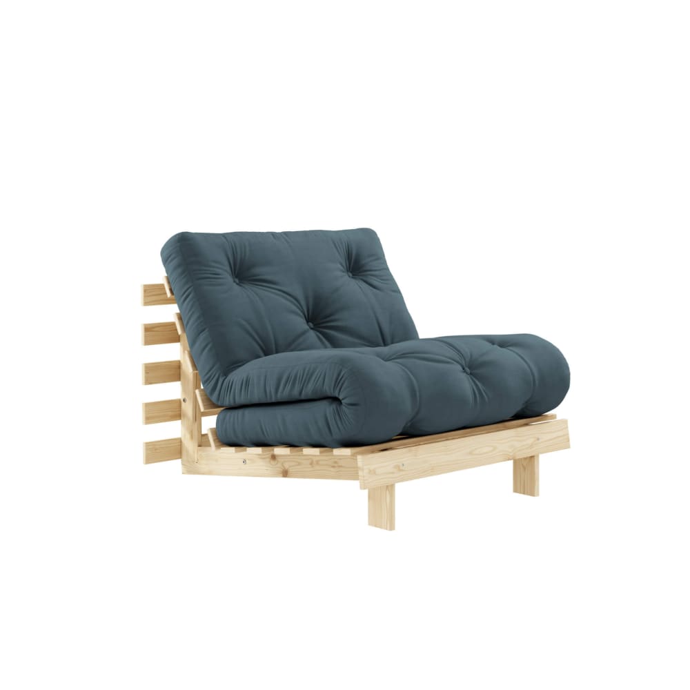 Canapé convertible en pin massif avec futon bleu canard 90x200