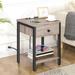 17 Stories Orice 22" Tall Iron Nightstand w/ Storage & Built-In Outlets Wood/Metal in Gray | 21.7 H x 15 W x 15 D in | Wayfair