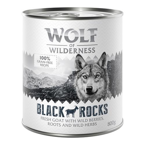 6x800g Adult Black Rocks Ziege Wolf of Wilderness Hundefutter nass getreidefrei