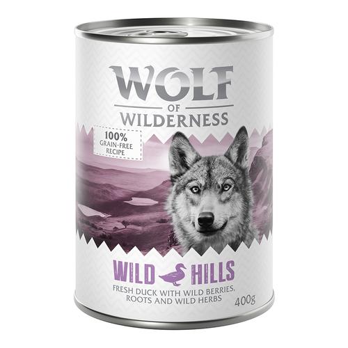 24 x 400g Adult Wild Hills Ente Wolf of Wilderness getreidefreies Hundefutter nass