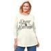 Plus Size Women's Peanuts Women's Long Sleeve Crew Tee Ivory Snoopy by Peanuts in Ivory Snoopy (Size 3X)