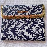 Lilly Pulitzer Accessories | Lilly Pulitzer Navy Blue Tablet Case W/ White Coral Print And Gold Chain Trim | Color: Blue/White | Size: Os