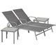 Harbour Housewares 4 Piece Sun Loungers and Table Set - 2 Garden Adjustable Loungers with 2 Side Tables - Adjustable Reclining Outdoor Patio Sunbed Furniture - Grey