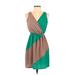 Soprano Casual Dress - Mini V Neck Sleeveless: Green Color Block Dresses - Women's Size X-Small