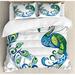 East Urban Home Peacock Fashion Curvy Tropical Summer Blossom Flourish Duvet Cover Set Microfiber in Blue/Green/Pink | Wayfair