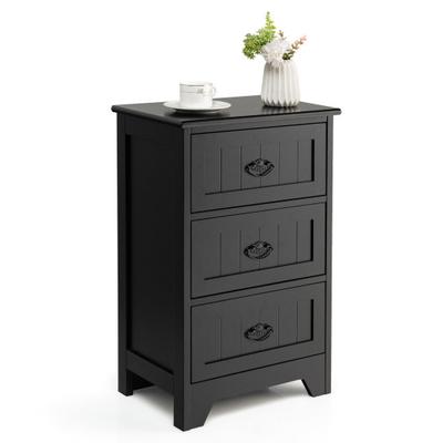 Costway 3 Drawers End Storage Wood Side Nightstand-Black