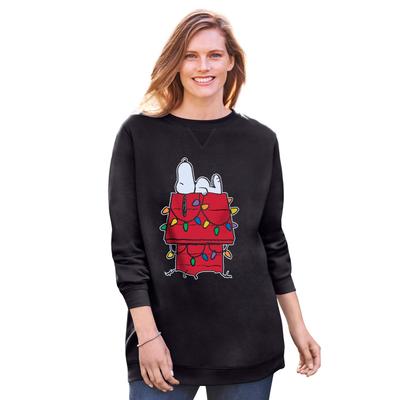 Plus Size Women's Peanuts Women's Crewneck Sweatshirt Black XMAS Snoopy by Peanuts in Black Xmas Snoopy (Size 1X)