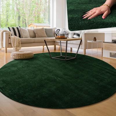 Moderner Wohnzimmer Teppich Kurzflor Waschbar Weich Einfarbig Felloptik Anti-Rutsch Grün, 120 cm Image