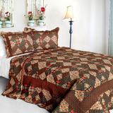 Bubbly Cotton 3PC Vermicelli-Quilted Striped Printed Quilt Set (Full/Queen Size)