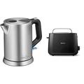 ProfiCook 501106 PC-WKS 1106 Edelstahl-Wasserkocher, 1 Liter, maximal 1850-2200 Watt, Wasserstandsanzeige, inox & Philips Toaster – 2 Toastschlitze, 8 Stufen, schwarz (HD2581/90)