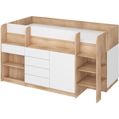 Bim Furniture - letto mobile cassettiera con scrittoio smile p 204x 112x112cm lato destro rovere Image