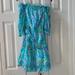 Lilly Pulitzer Dresses | Lilly Pulitzer Off-The-Shoulder Belted Ruffle Dress Size Large | Color: Blue/Green | Size: L